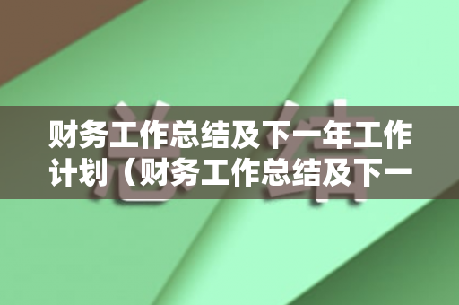 财务工作总结及下一年工作计划（财务工作总结及下一年工作计划工作中的不足）